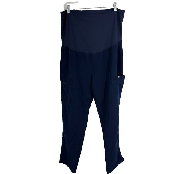 Figs Women LP Yola Maternity Scrub Pants Navy Blue Pull On Stretch Cargo Pockets - Picture 1 of 11
